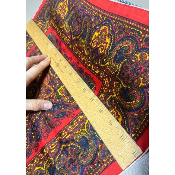 Paisley Scarf Silk Blend 18" Square Red Blue Classic Luxury Womens - Picture 4 of 5